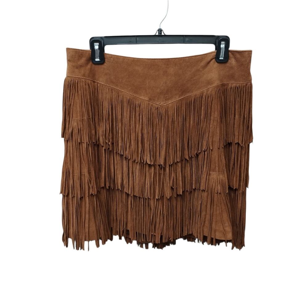 Stetson Womens Western Layered Fringe Leather Mini Skirt 8 Rodeo Boho Cowgirl